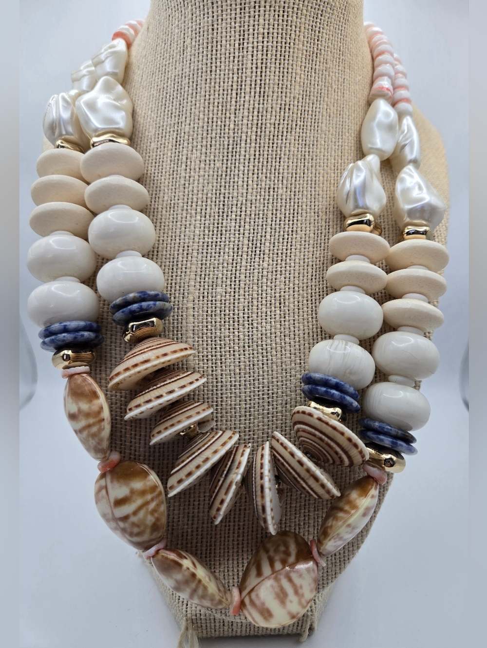 NWT Chico's Harbor Sealife Genuine Shell Sodalite Necklace Summer Ocean Wonders
